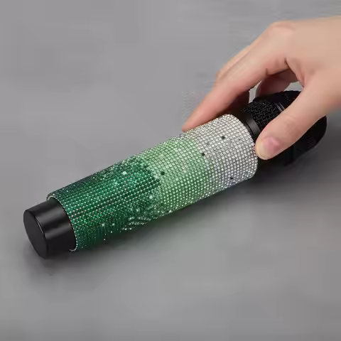 Crystal Rhinestone Wireless Microphone Sleeve Bling Protective Decorative Mic Cover for Live Stream
