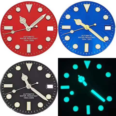 NH35 Watch Dial 28.5mm Red Watch Dial 8X12X12.5mm Watch Hands Blue Green Luminous Fit NH35 NH36 Move