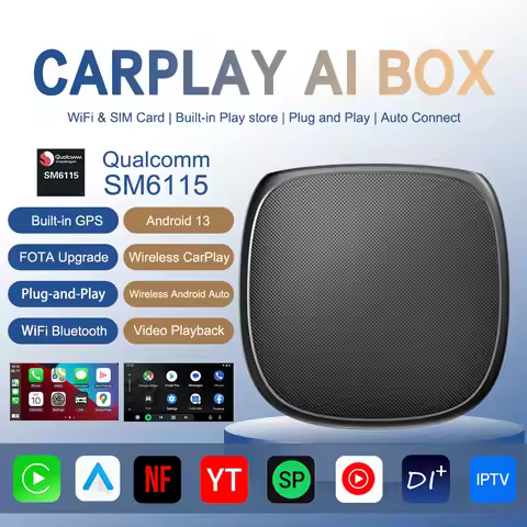 BYLITU Wireless Android Auto Adapter Carplay AI Box 4+64G Android 13 SM 6115 8-core BT WiFi For YouT