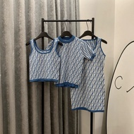 ESE2 Fendi FF Letter Contrast Color Round Neck Knit Dress - Short Sleeve