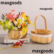 MAXGOODS1 Braid Flower Baskets, Hand-Woven Lace Tassel Flower Arrangement Basket, Creative Picnic with Handle Wood Storage Baskets Flower Shop