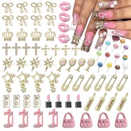 84 pcs 3D Sliver Pink Nail Charms Y2K Set Cute Nail Charms with Stars Crowns CrossesBinsLollipops Li