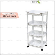 Kitchen Rack 4 Layer w Wheels / Plastic Kitchen Trolley / Storage Trolley / Vegetable Snack Trolley