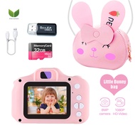 2 Inch Toy Camera For Kids With 32GB Memory Card And Little Bunny Bag Rechargeable Digital Camera with 1080P HD IPS Display Screen And 8MP Camera Outdoor PlayGreat Birthday Gift