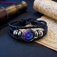 NewBaby Zodiac Sign Leather Bracelet Adjustable Charm Bangle for Men and Women Unisex Jewelry Gift f