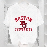 T-Shirt Lelaki Boston University BU Graphic Corak Baru Pakaian Vintage Kapas Oversized Camiseta Baju