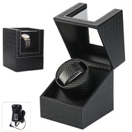 Automatic Single Watch Winder, in Wood Shell and Black Leather, Japanese Motor,AC Adapter or Battery Powered