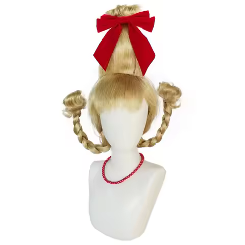 Movie Stole Christmas Cindy lou Who Cosplay Costume Cindy Wig With Ribbon Bow Women Girl Halloween P