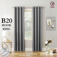 #B20 DARK GREY - 95% BLACKOUT CURTAIN ( Ring Hook) LANGSIR TINGKAP MURAH LANGSIR SLIDING DOOR LANGSIR PINTU BILIK