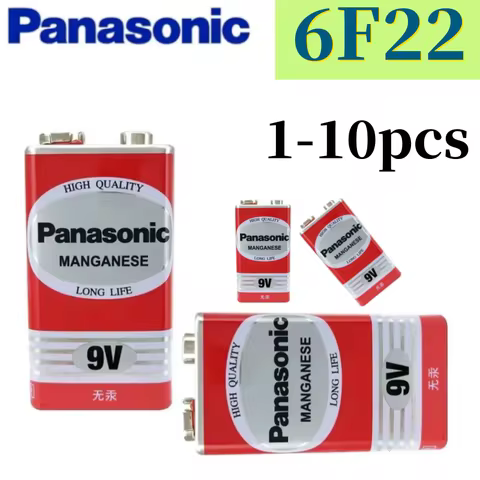 1-10pcs Original Panasonic 9V 6F22ND 6f22 Alkaline Battery for Alarm Wireless Microphone Mercury Fre