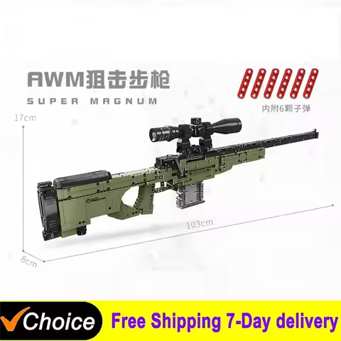 Military AWM Sniper Rifle Barrett Gun Building Block Weapons Series Can Shoot Fire Bullets Gun Mini 