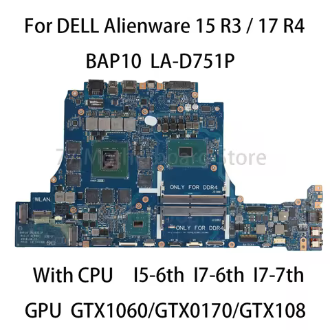 Laptop Motherboard For DELL Alienware 15 R3 17 R4 BAP10 LA-D751P With CPU I5-6300HQ I7-7700HQ GTX106