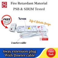 (VALUE PACK  )3Way 2 meter Extension cable socket  , extension cord plus 3way multi adaptor