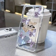 For iPhone 7 8 Plus X XS Max XR 11 12 13 14 pro max 14 Plus Purple Butterfly Transparent TPU Fine Hole Phone Case