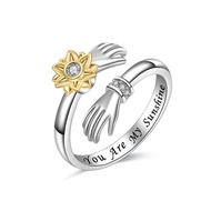 Sunflower Adjustable Rotating Ring Diamond Simple Hands Hug Ring