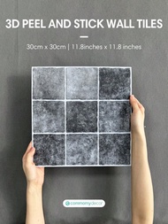 1/10入組3d自粘牆磁磚,剝離式灰色磁磚,廚房防濺板磁磚貼紙,浴室牆壁貼紙,30cm X 30cm|11.8 X 11.8英吋