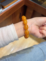 天然雞油黃妖花老蜜蠟棗珠手鏈 滿蜜雞油黃老蠟 蠟質濃厚