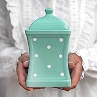 Handmade Teal Blue and White Polka Dot Large Ceramic 31.5oz/900ml Kitchen Storage Jar with Lid | Pot