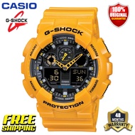 Original G-Shock GA100 Men Sport Watch Japan Quartz Movement Dual Time Display 200M Water Resistant Shockproof and Waterproof World Time LED Auto Light Sports Wrist Watches with 4 Years Warranty GA-100A-9A (Free Shipping Ready Stock)