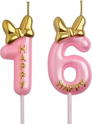 16th Birthday Candles, Pink 3D Number 16 Happy Birthday Candle Cake Topper Decorations for Teenagers