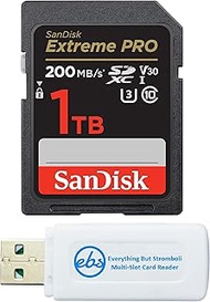 SanDisk Extreme Pro 1TB UHS-I SD U3 A2 V30 Memory Card Works with Sony Mirrorless Camera ZV-E1 (SDSDXXD-1T00-GN4IN) Fast, 4K UHD- Bundle with (1) Everything But Stromboli SDXC Card Reader