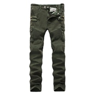 【Bilibili】 Latest Style Fashion Men's Cargo Jeans Pants Casual Slim Fit Zipper Army Combat Camo Camping Trousers Bottoms
