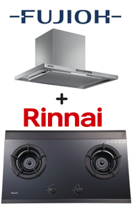 FUJIOH FR-CL1890 90CM CHIMNEY HOOD + RINNAI RB-2GI 2 BURNER INNER FLAME GLASS HOB