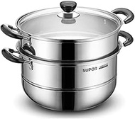 DPWH Steamer,stainless Steel Steamer, Steamer, Two-layer 304 Stainless Steel Thickened 26cm Steamer Pot, 28cm Multi-layer Steamed Fish Steamed Steamed Bread Pot Cooker Gas Dual-use, For 2-6 People