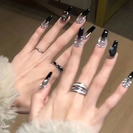 nails fake nails Handmade Wearable Nails Long Autumn Winter Black Cool High-End Niche Exquisite Wear