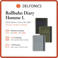Delfonics Rollbahn Diary Homme L 2026 Monthly Planner (Oct 2025 Start) – B6 Size Spiral Notebook wit