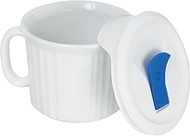 Corningware French White Pop-Ins 20-Ounce Mug with Blue Vented Plastic Cover, White