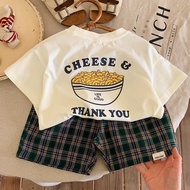 Cotton Children s Short sleeved Suit Summer New Children s Top for Boys and Babies Retro Plaid Short