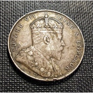 Malaya British Borneo Straits Settlements King Edward VII Old Silver Coin 1 Dollar Year 1908 ( Origi