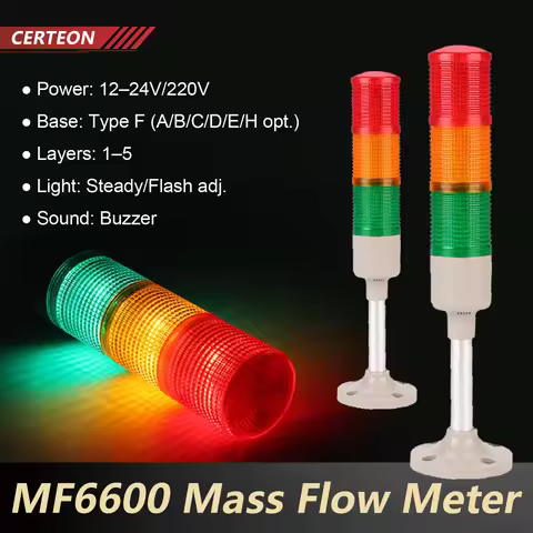 D53-3T LED Stack Light Tower Industrial Signal Tower Light 1‑5 Tier Audible Visual Alarm 12V 24V AC2