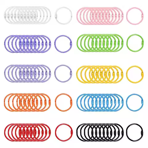 J1UL1N 100Pcs Colorful Book Loose Leaf Binder Rings - 3Cm Metal Loose Paper Notebook Rings Keychain 