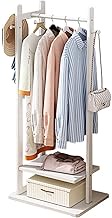 Bamboo Portable Garment Rack, Freestanding Drying Hanger Pole, with 2 Storage Shelf/Black (White) lofty ambition