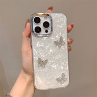 贝壳纹满钻大蝴蝶结适用华为mate60pro手机壳Pura70细闪粉滴胶P60保护套Pura80Ultra水钻蝴蝶mate70pro+日韩风手链挂绳-加三隻蝴蝶 華為 Mate 60