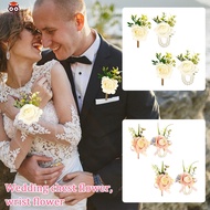 4Pcs Wedding White Corsage and Boutonniere Set Artificial Rose Wrist Corsage Bracelets for Anniversa