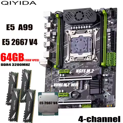 QIYIDA X99 motherboard set LGA2011-3 xeon E5 2667 V4 kit DDR4 64GB (4*16GB) 3200MHz 4 channels SATA 