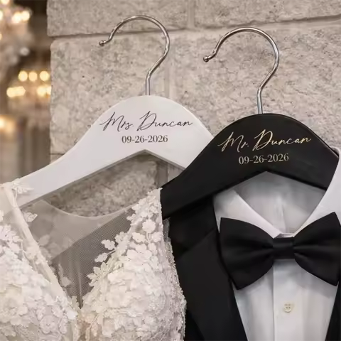 SET of 2 Personalized Engraved Hangers for Bride and Groom Wedding Gift Bridal Dress Display Hanger 