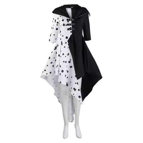 Halloween 101 Dalmatians Cosplay Dress Black and White Witch Cruella De Vil Spotted Costume Performa