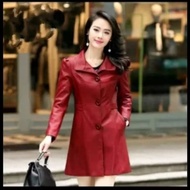 musim dingin korea jaket jubah panjang semi kulit wanita terbaru