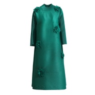 ◎✚❅ AC011 Free Size Mothers Spring Three-Dimensional Flower Pleated Temperament Plus Size A-Line Dr