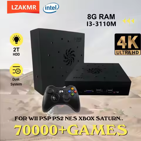 I3-3110M Retro Game Console X8 Play On TV 2T HDD Batocera+Windows 70000+Games For Wii PS2 N64 PSP Ga