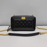 Chanel香奈兒 leboy woc黑金荔枝紋鏈條包 芯片