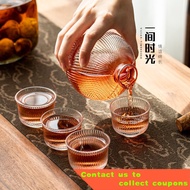 🧨A Time in Singapore Japanese Vertical Grain Sake Wine Set Glass Sake Pot Sake Cup Household Wine Decanter a Bite White