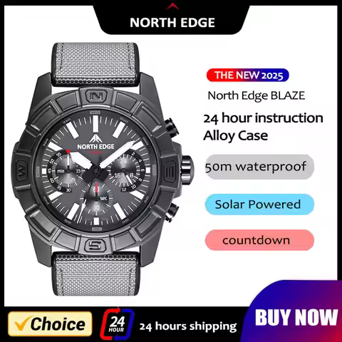 NORTH EDGE 2025 BLAZE Men Quartz Watch Solar Powered Army Military Style Clock Stopwatch Waterproof 