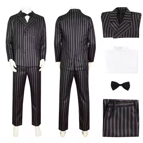 Movie Gomez Addams Cosplay Costumes Suit Anime Black Wigs Family Proms Uniform Outfits Halloween Car