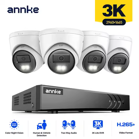 ANNKE 8CH 5-in-1 DVR 4PCS 3K Security Camera System IR White Light Night Vision Two-Way Audio Mobile