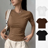 PLATINUM WORLD T-Shirt Top Knit Regular Plain O Neck Fit Body - Women's Plain T-Shirt By Fluitclothe